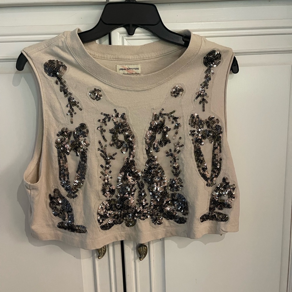 Urban Outfitters Cream Sequin Crop Top